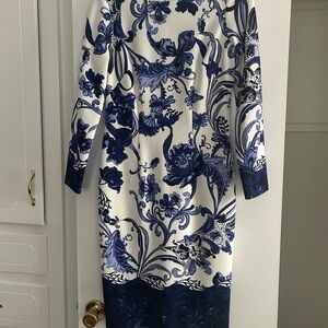 Elegant Blue and White Floral Dress